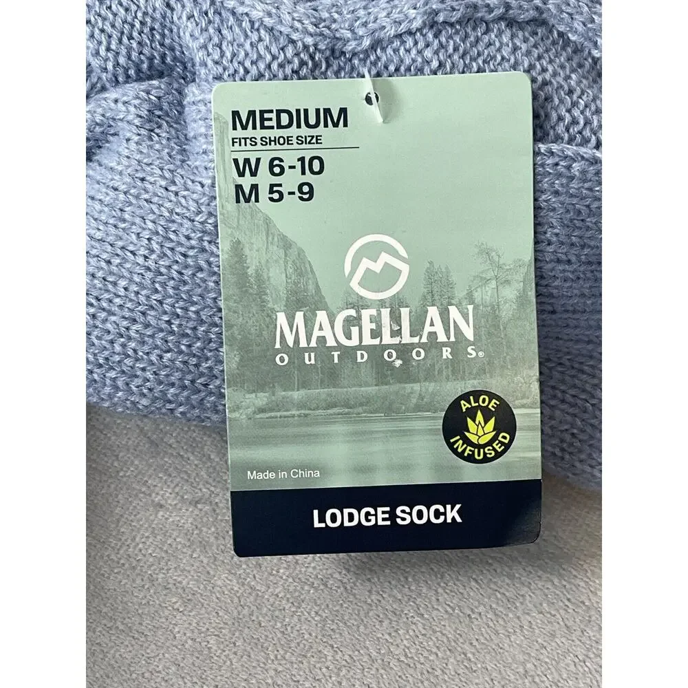 Magellan‎ Outdoors Women's Long Lodge Socks Aloe Infused Blue Pom Pom Medium
